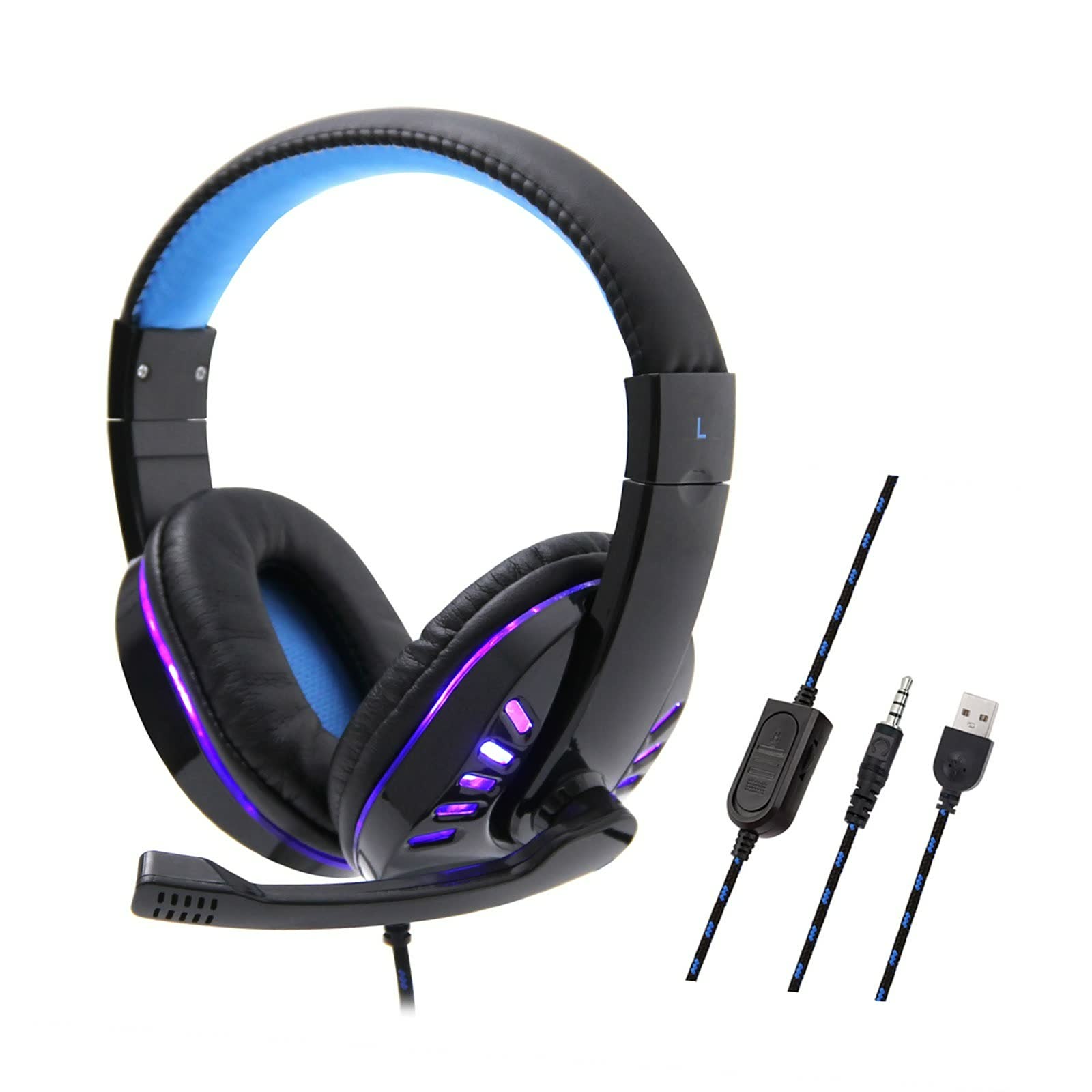 SY755MV Luminous Game Headphone Over-ear Gaming Headset With Microphone PC Gamer 3.5mm Headphones Noise Cancelling Compatible With PS4 Xbox Laptop Compute