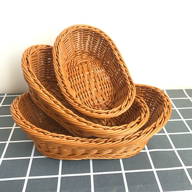 Ingot Shape Woven Basket Imitated Rattan Bread Basket Rattan Weave Frame Storage Basket