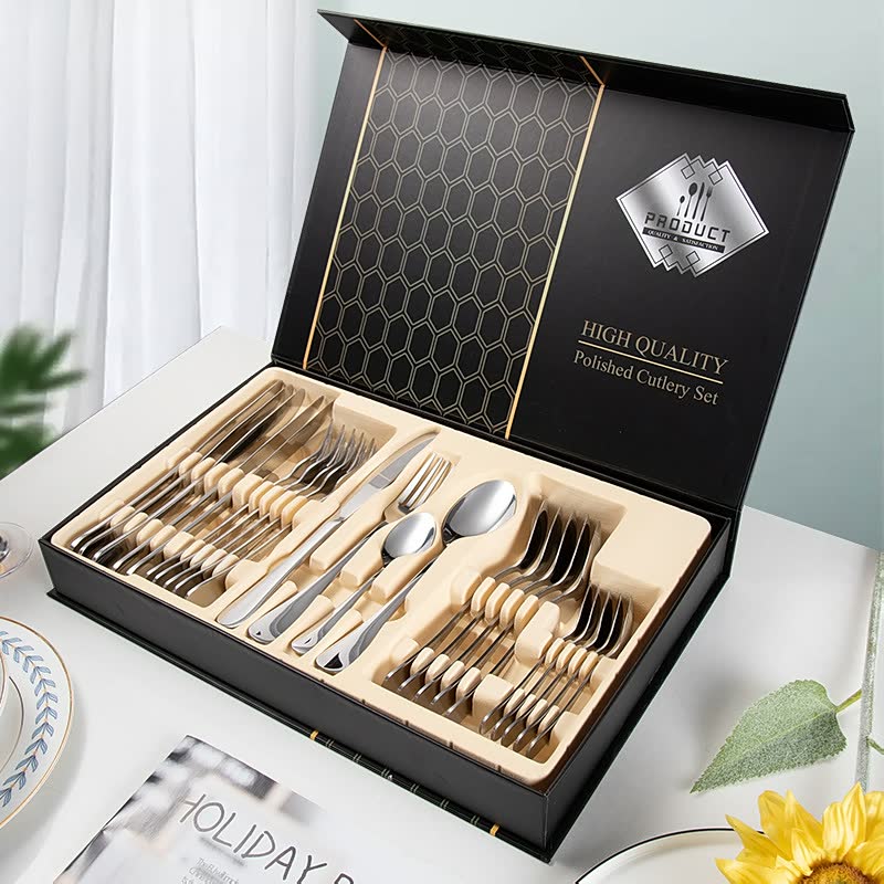 Stainless Steel Dinnerware 24 Piece Set Titanium Plating Four Main Parts , Fork And Spoon Gift Boxes Set