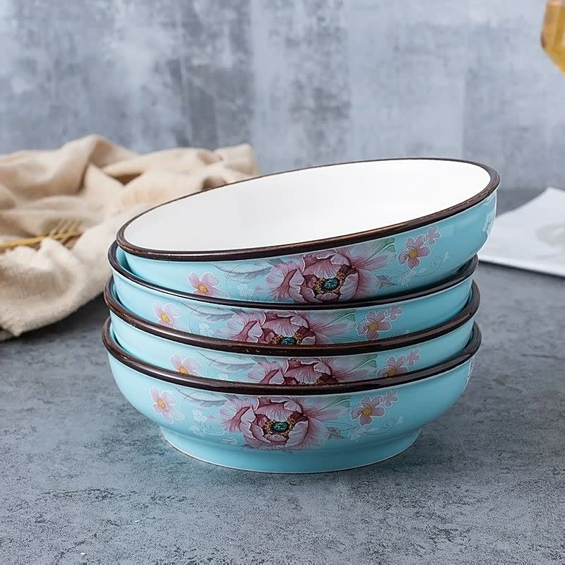 2 4 Attire Petal Glaze Plate Libby Plate Household Ceramics Dish Plate Meal Plate Deep Dish Soup Plate Tableware Bowl Saucer