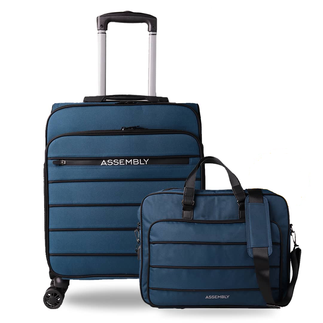 Clooney Combo Blue | Cabin Luggage Trolley with Laptop Bag | Premium Trolley Set