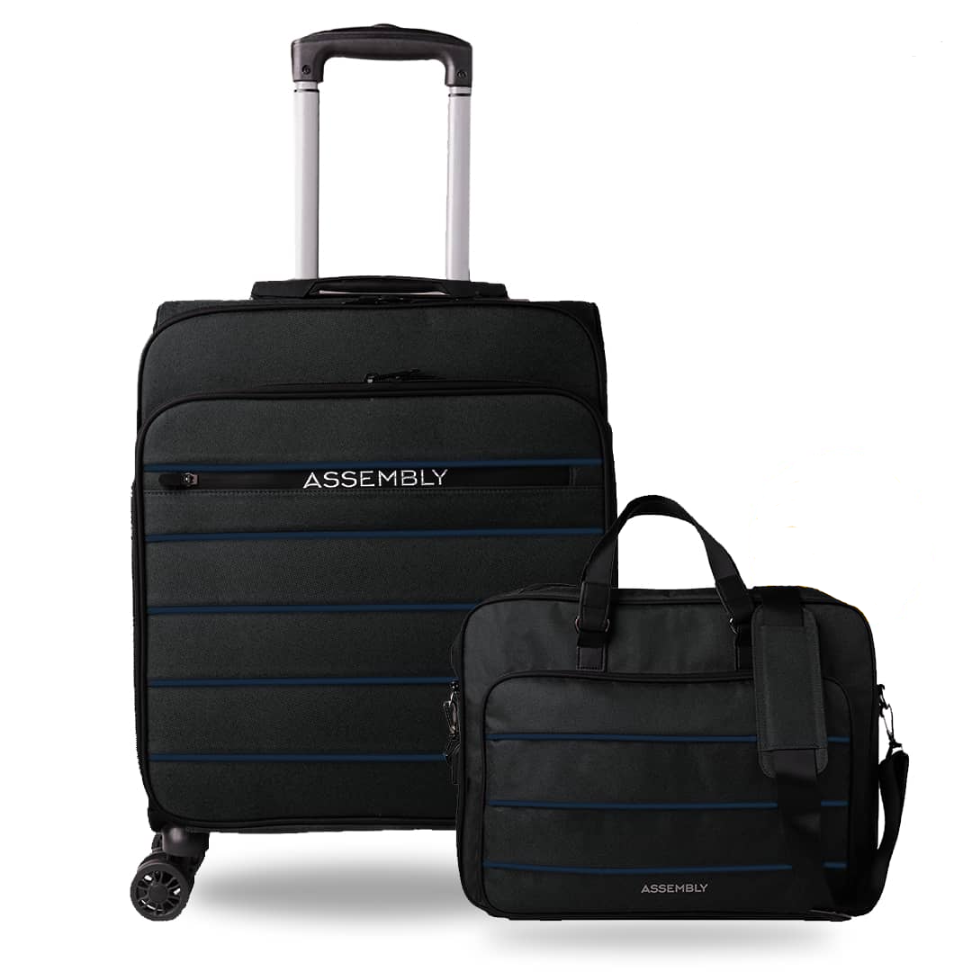 Clooney Combo Black | Cabin Luggage Trolley with Laptop Bag | Premium Trolley Set