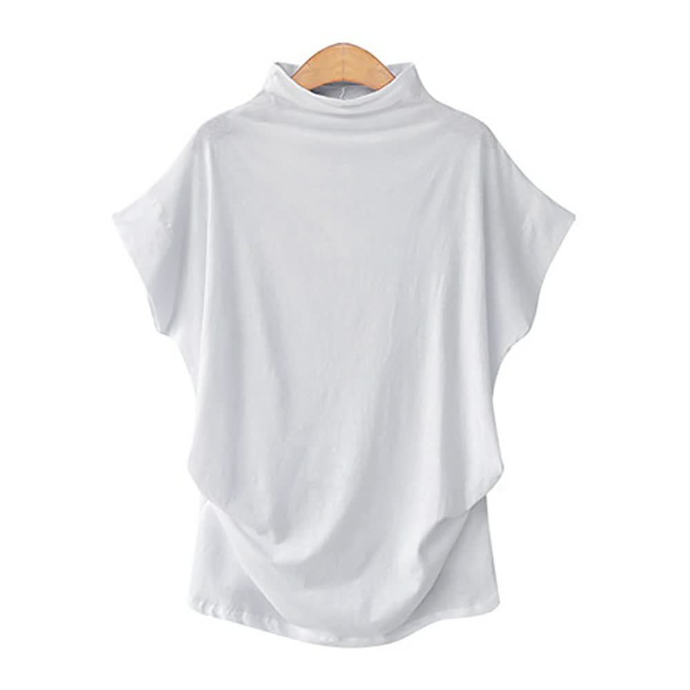 Plus Size Women's Clothing Half High Collar Bat Sleeve Jacket Plain Loose Short Sleeve T-shirt Women