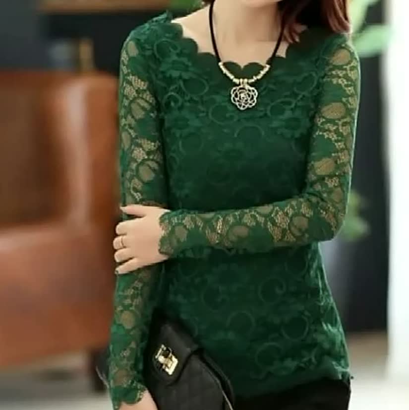 Women's Clothing Slim-fit Accessories Long Sleeve Lace Shirt