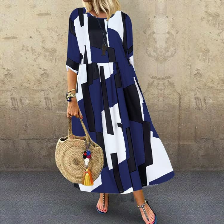 Women's Clothing Loose Plus Size Printing Mid-length Dress