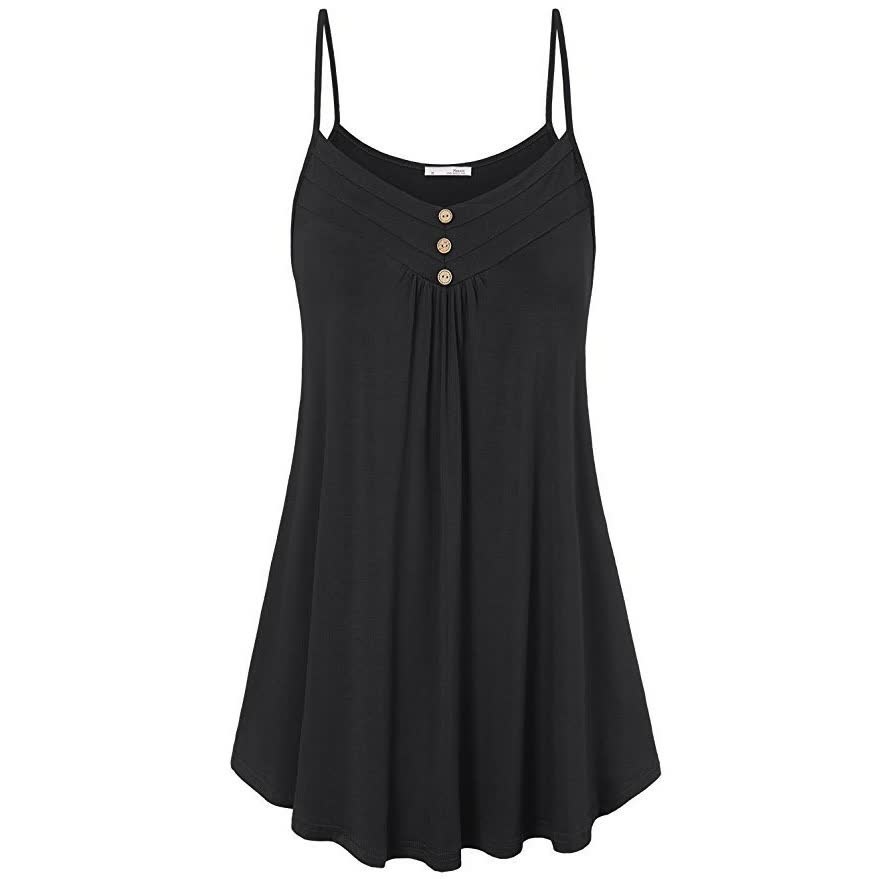 Women's Clothing Summer Strapless Sexy V-neck Sling Top Plain Button Playful And Cute Loose