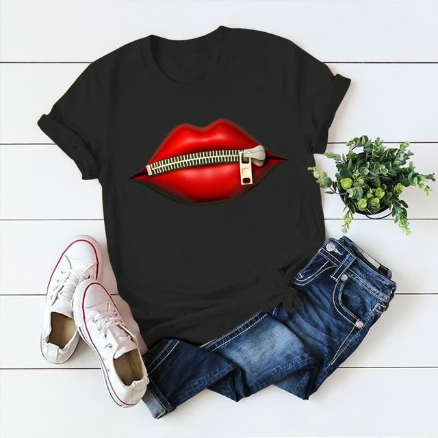 Fashion Women's Casual Red Lip T-shirt T-shirts Lips