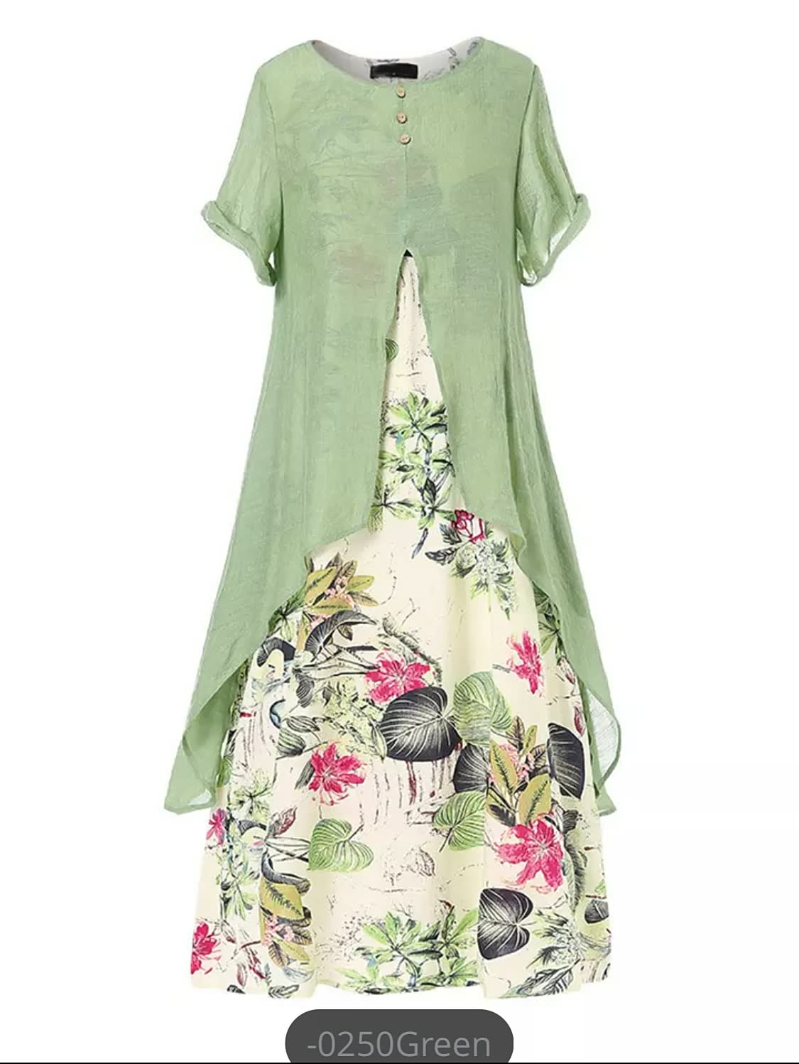 Cotton And Linen Spring And Summer Faux Two-piece Dress